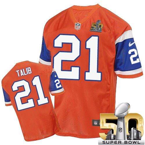 Nike Broncos #21 Aqib Talib Orange Throwback Super Bowl 50 Men's Stitched NFL Elite Jersey - Click Image to Close